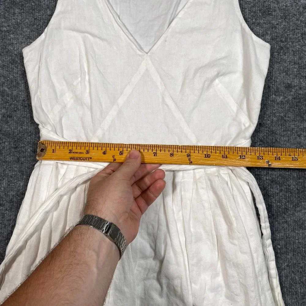 J. Crew White Cotton‎ Sleeveless V-Neck Tie Waist Fit & Flare Dress Size 2